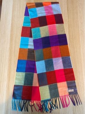 100% Cashmere Made In Scotland Plaid Scarf - Whimsical, Vibrant, Coquette Style